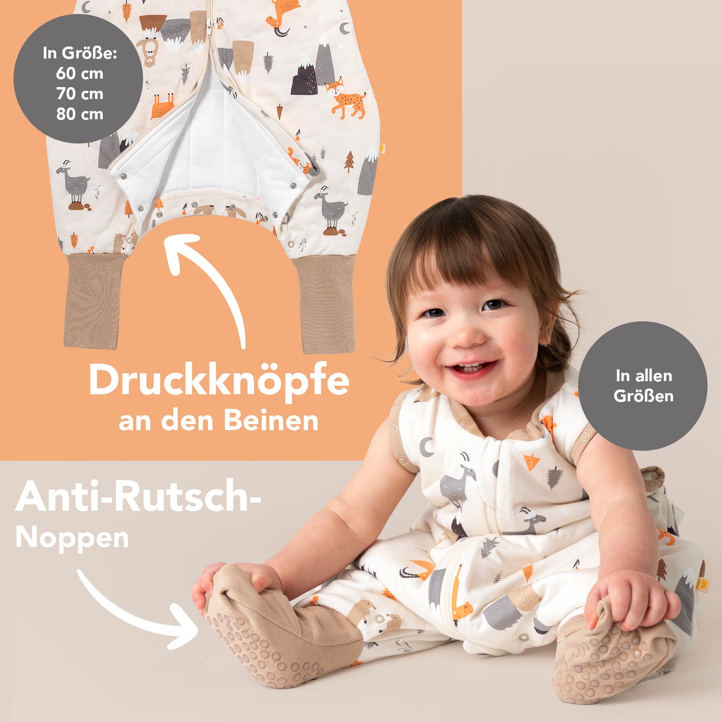 Schlafsack mit Füßen, umklappbaren Bündchen und Ärmeln, 1.0 TOG