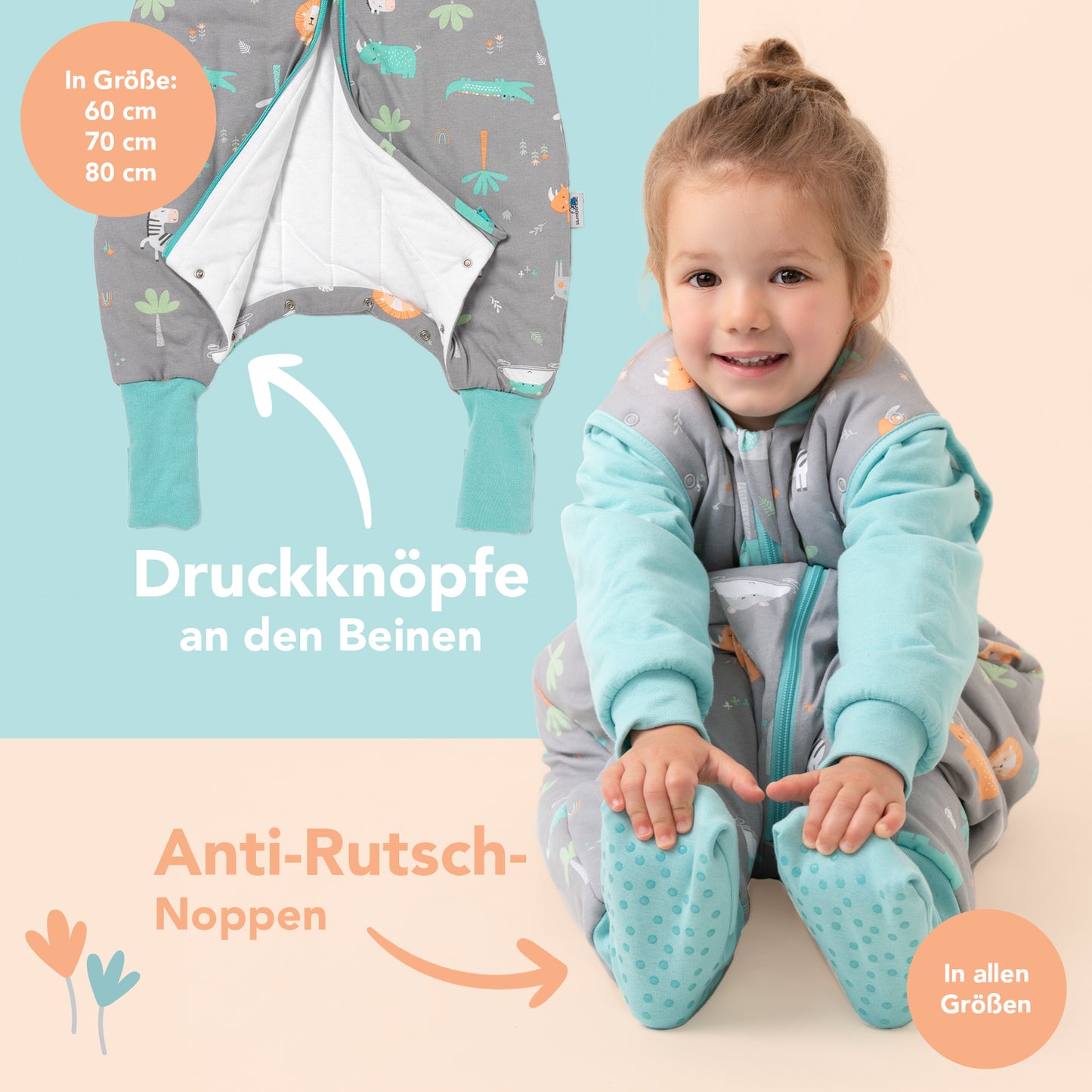 Schlafsack mit Füßen, umklappbaren Bündchen und Ärmeln, 1.0 TOG