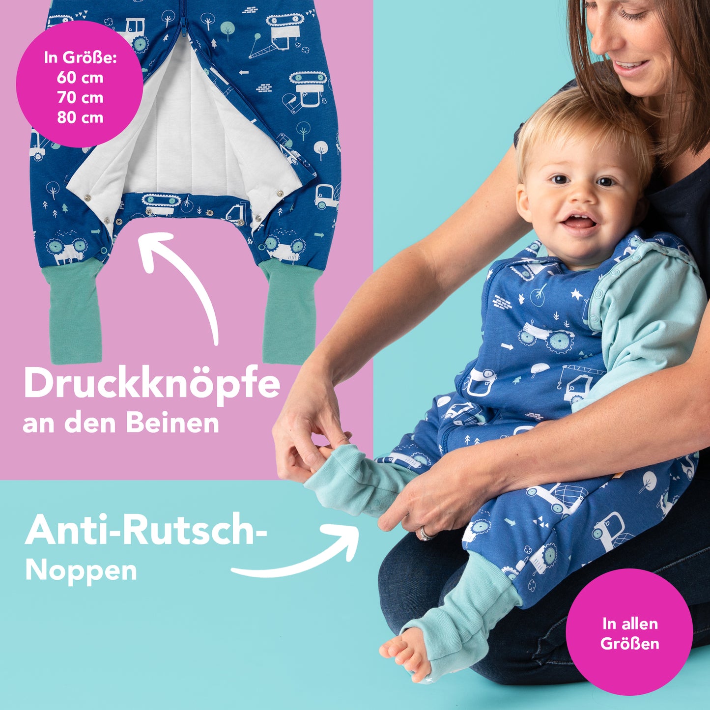 Schlafsack mit Füßen und umklappbaren Bündchen, 2.5 TOG