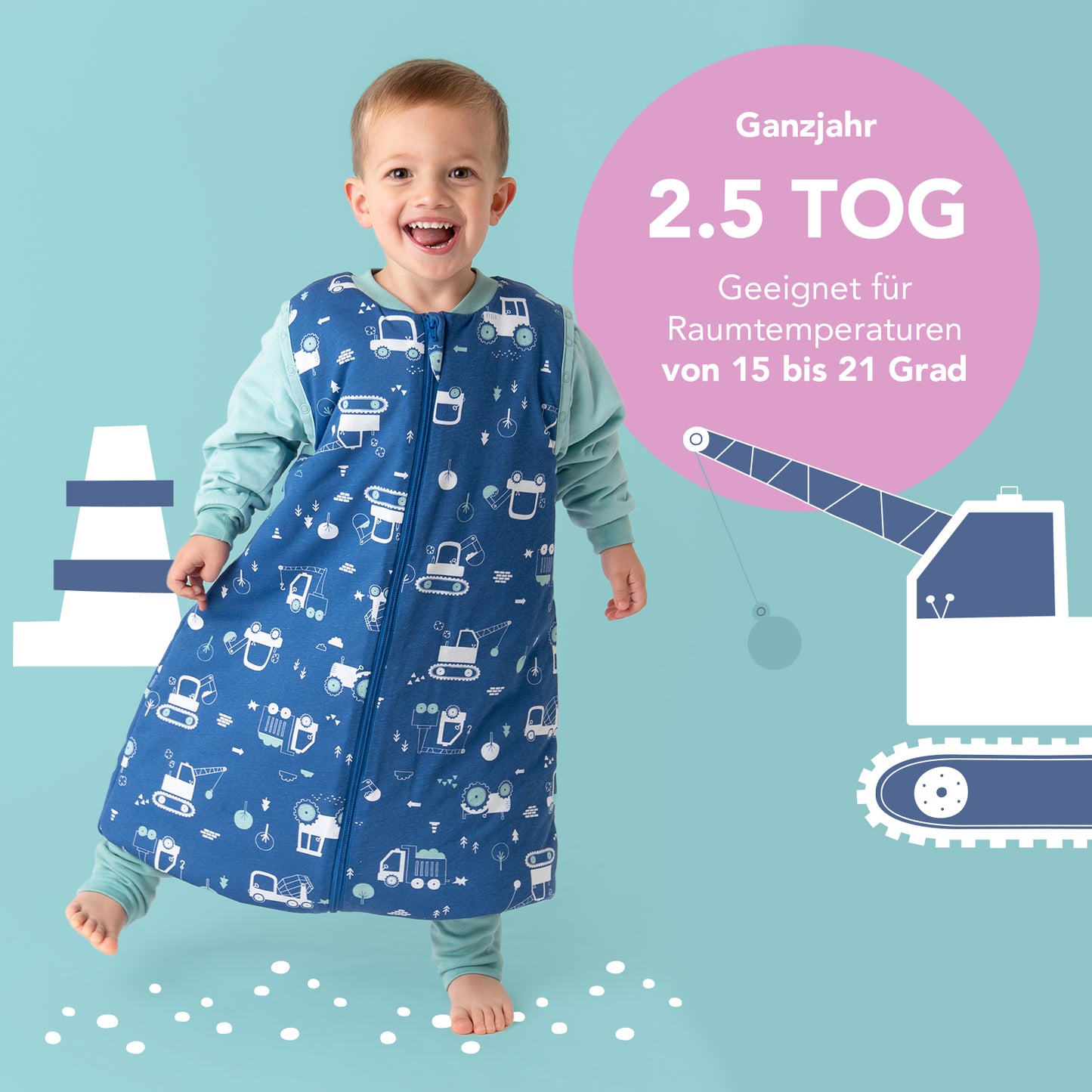 Schlafsack mit Füßen und umklappbaren Bündchen, 2.5 TOG