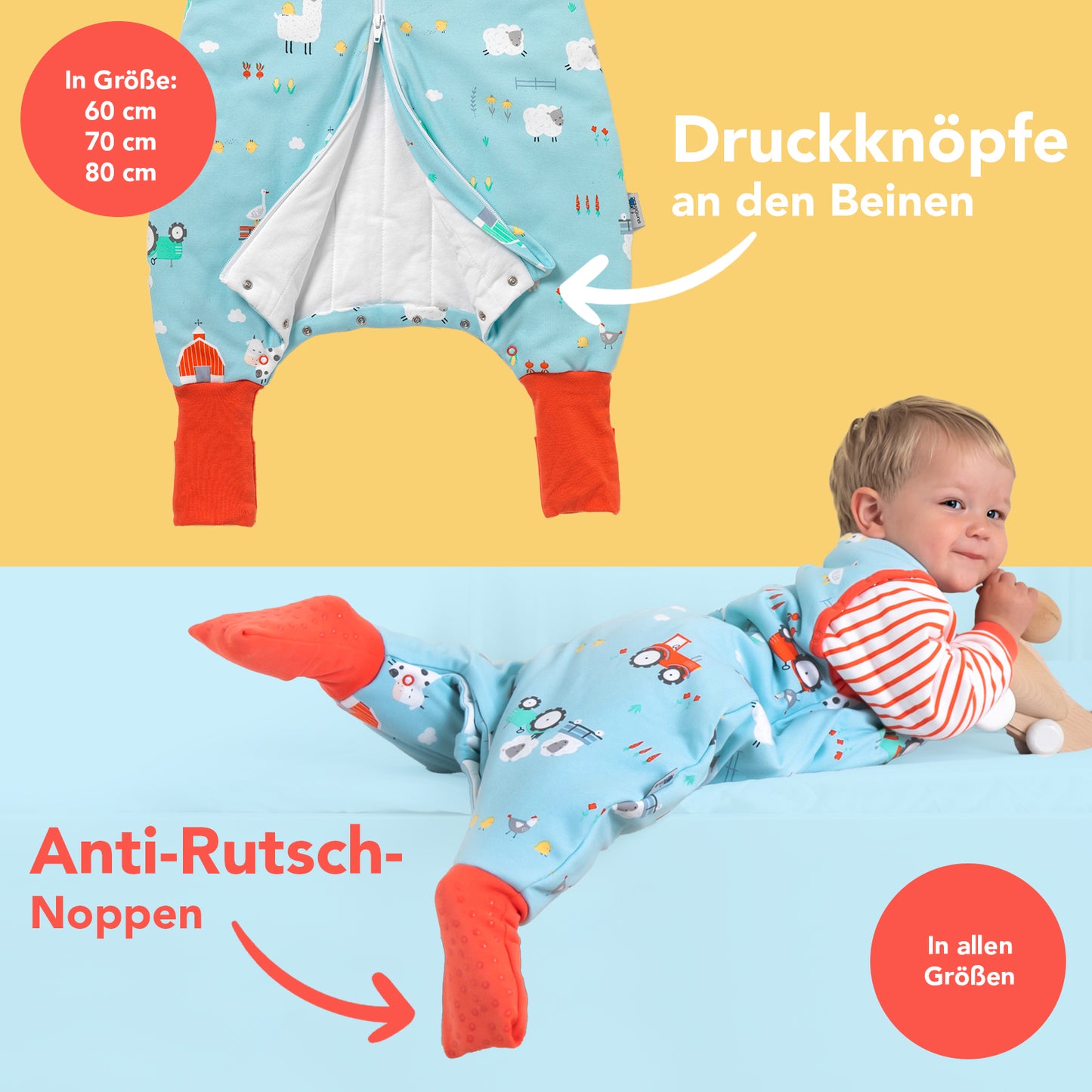 Bio Schlafsack mit Füßen und umklappbaren Bündchen, 2.5 TOG