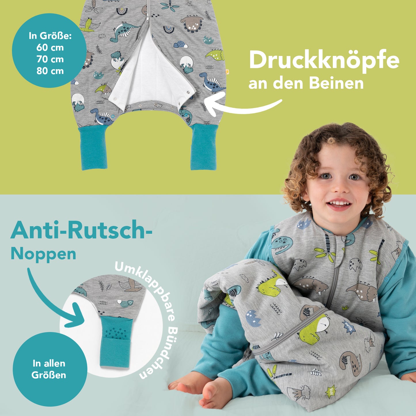 Schlafsack mit Füßen und umklappbaren Bündchen, 2.5 TOG