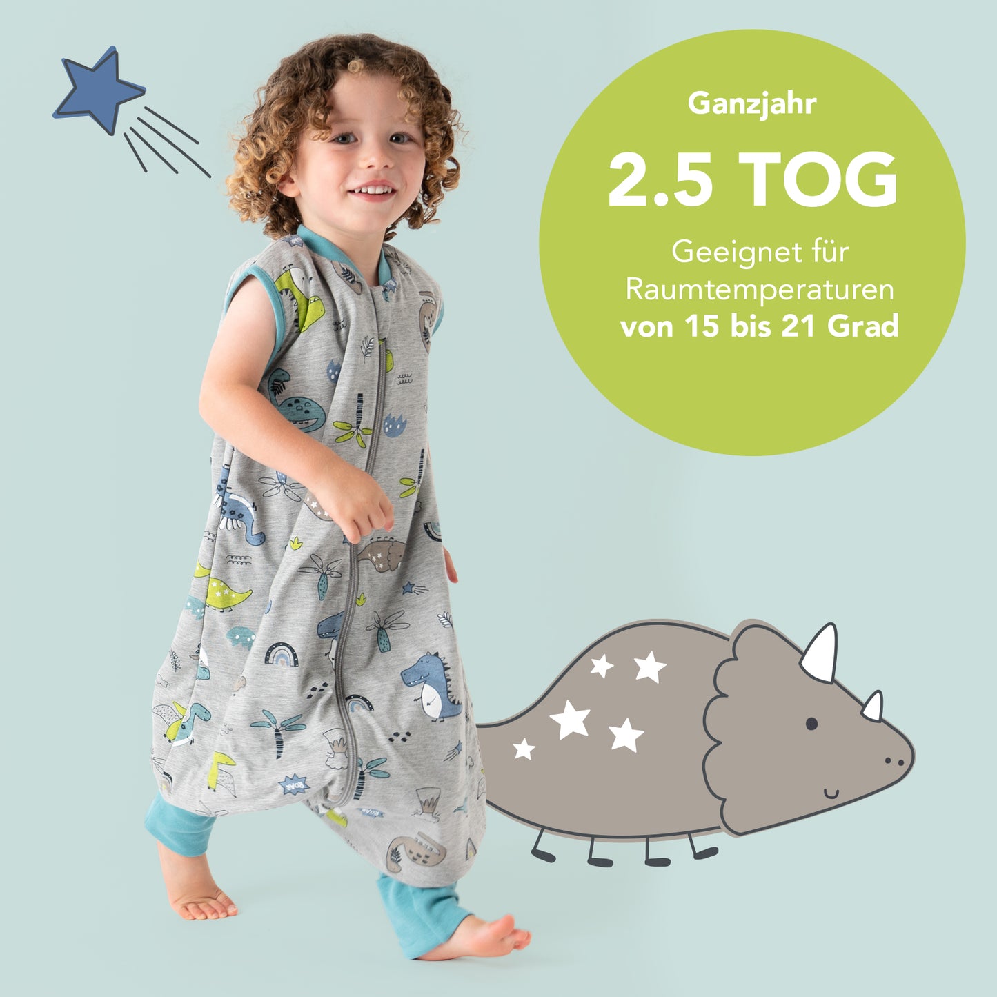 Schlafsack mit Füßen und umklappbaren Bündchen, 2.5 TOG