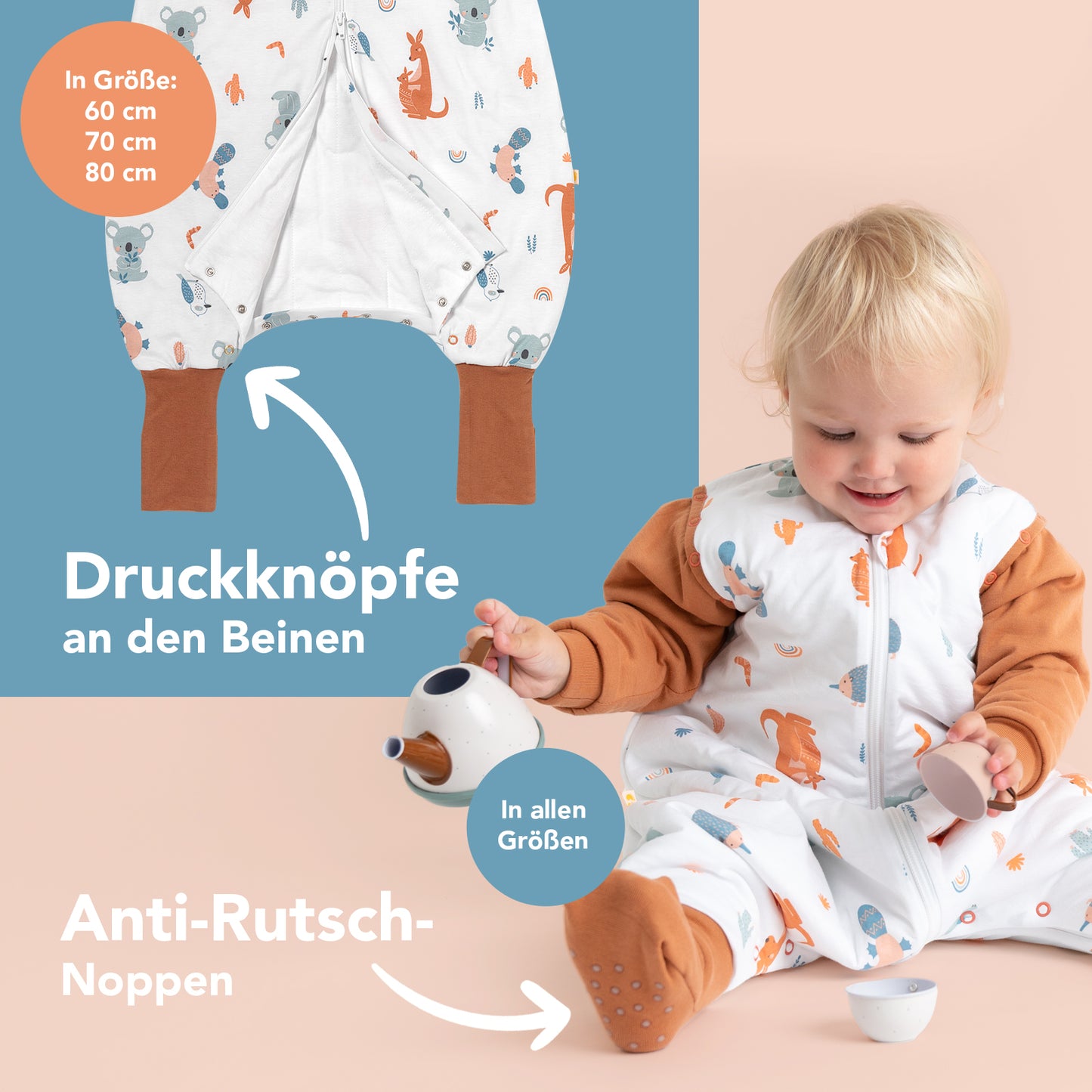 Schlafsack mit Füßen und umklappbaren Bündchen, 2.5 TOG