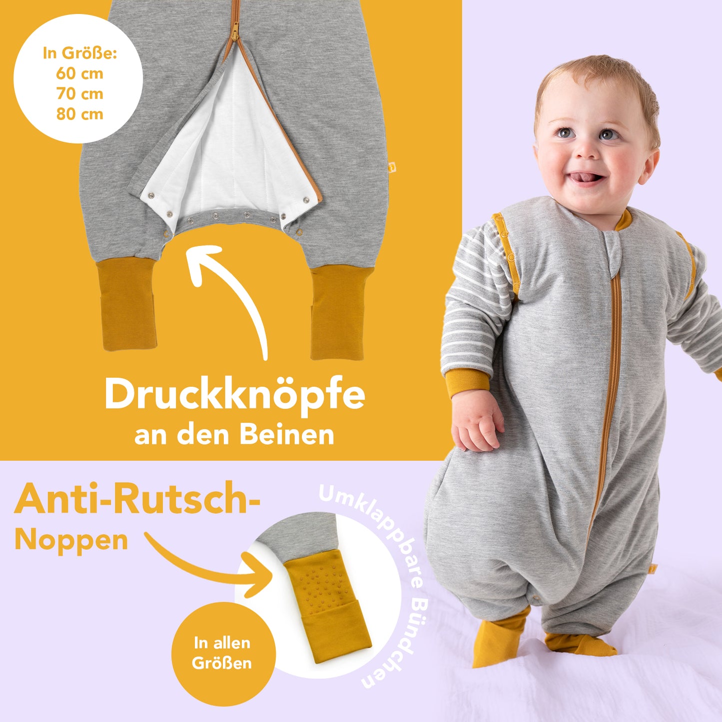 Schlafsack mit Füßen und umklappbaren Bündchen, 2.5 TOG