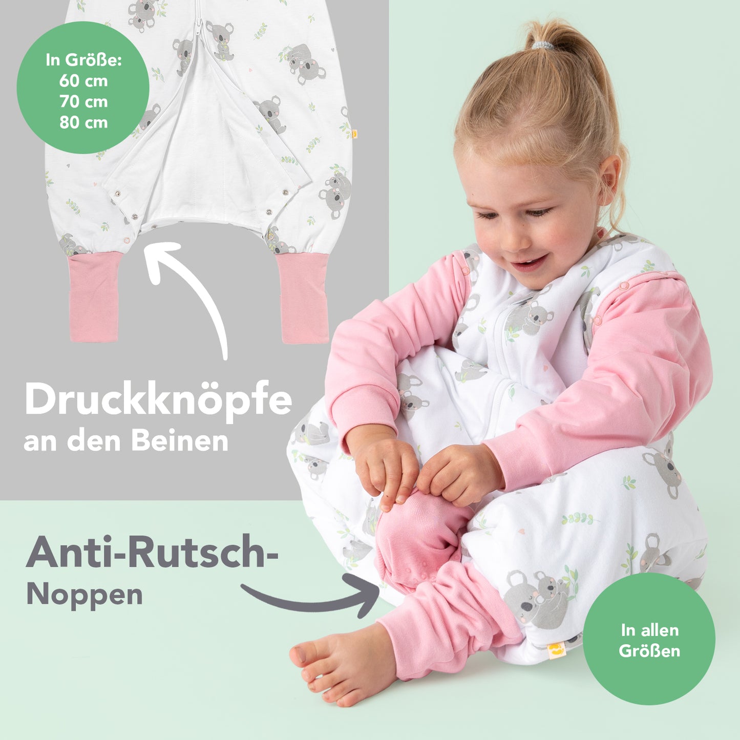 Schlafsack mit Füßen und umklappbaren Bündchen, 2.5 TOG