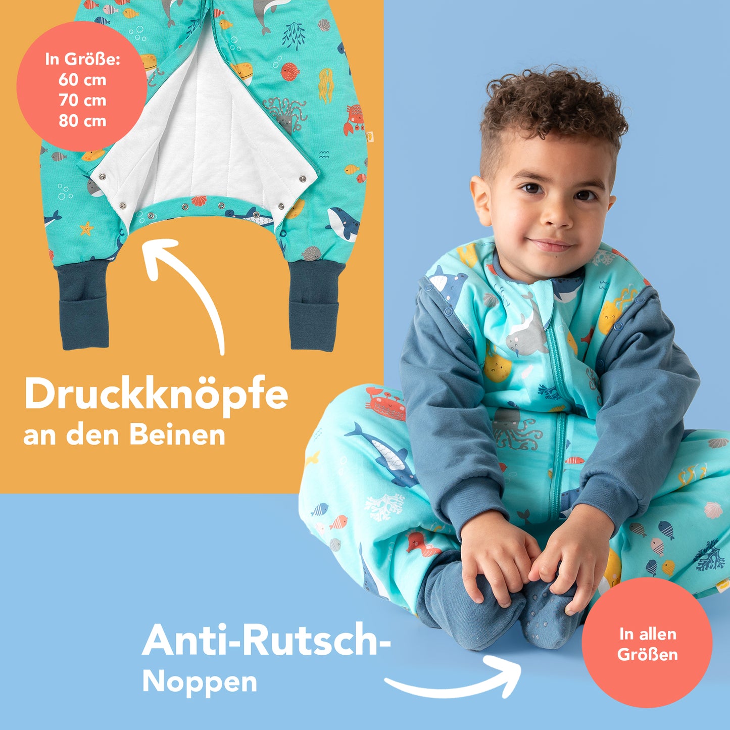 Schlafsack mit Füßen und umklappbaren Bündchen, 2.5 TOG