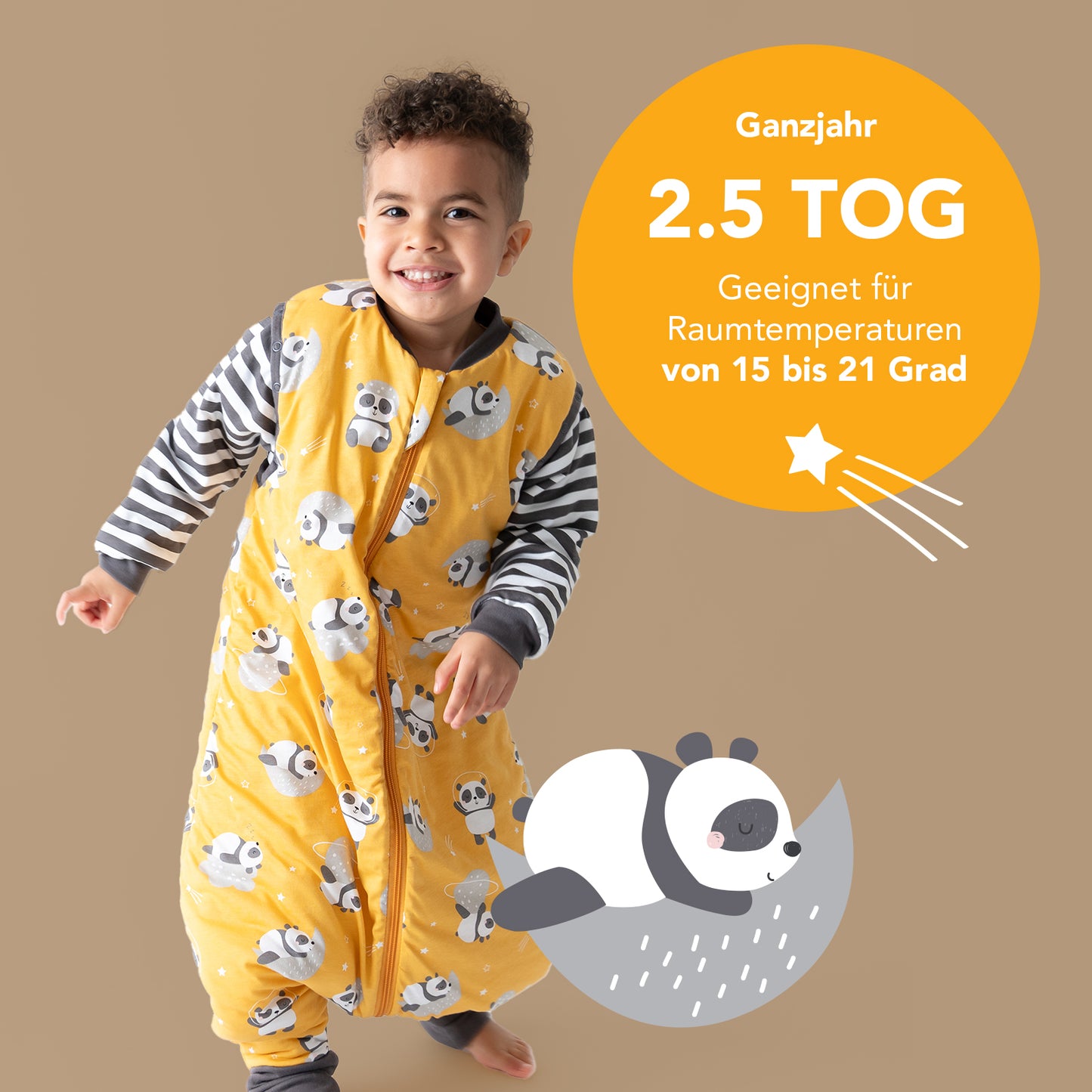 Schlafsack mit Füßen und umklappbaren Bündchen, 2.5 TOG