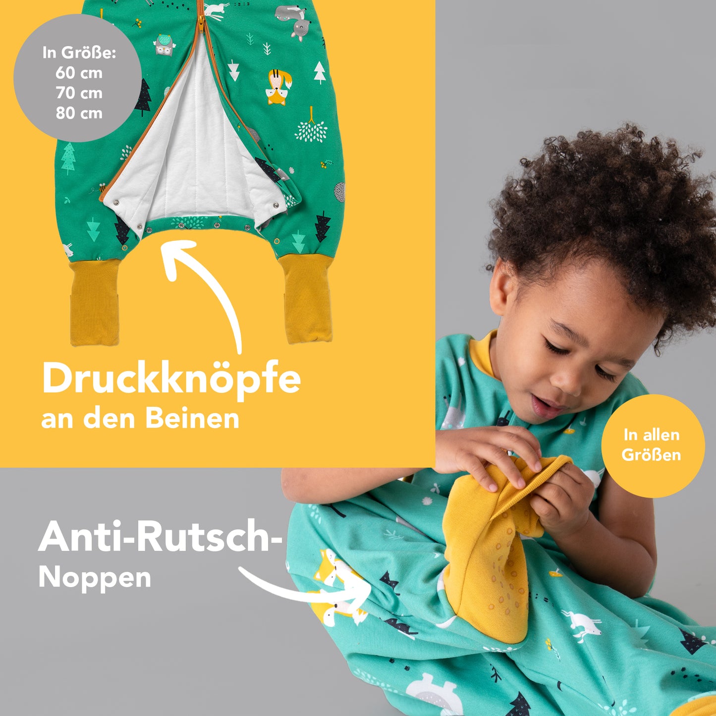 Bio Schlafsack mit Füßen und umklappbaren Bündchen, 2.5 TOG