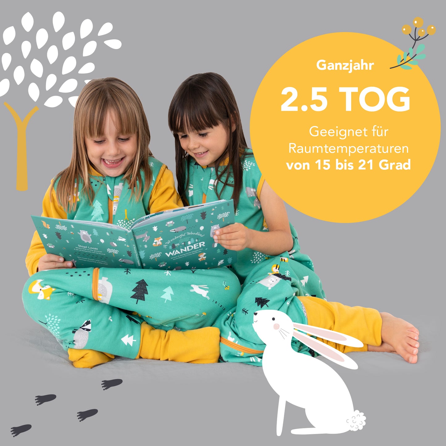 Bio Schlafsack mit Füßen und umklappbaren Bündchen, 2.5 TOG