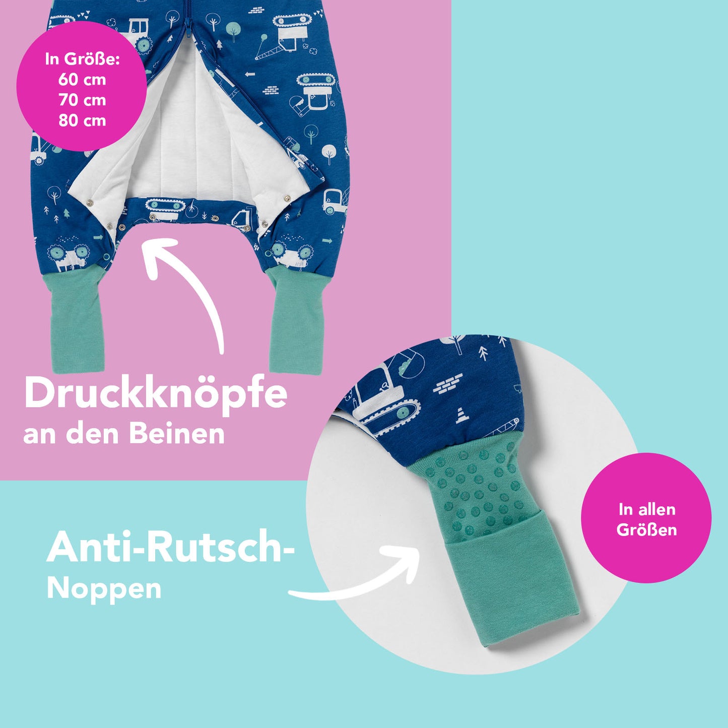 Schlafsack mit Füßen und umklappbaren Bündchen, 1.0 TOG