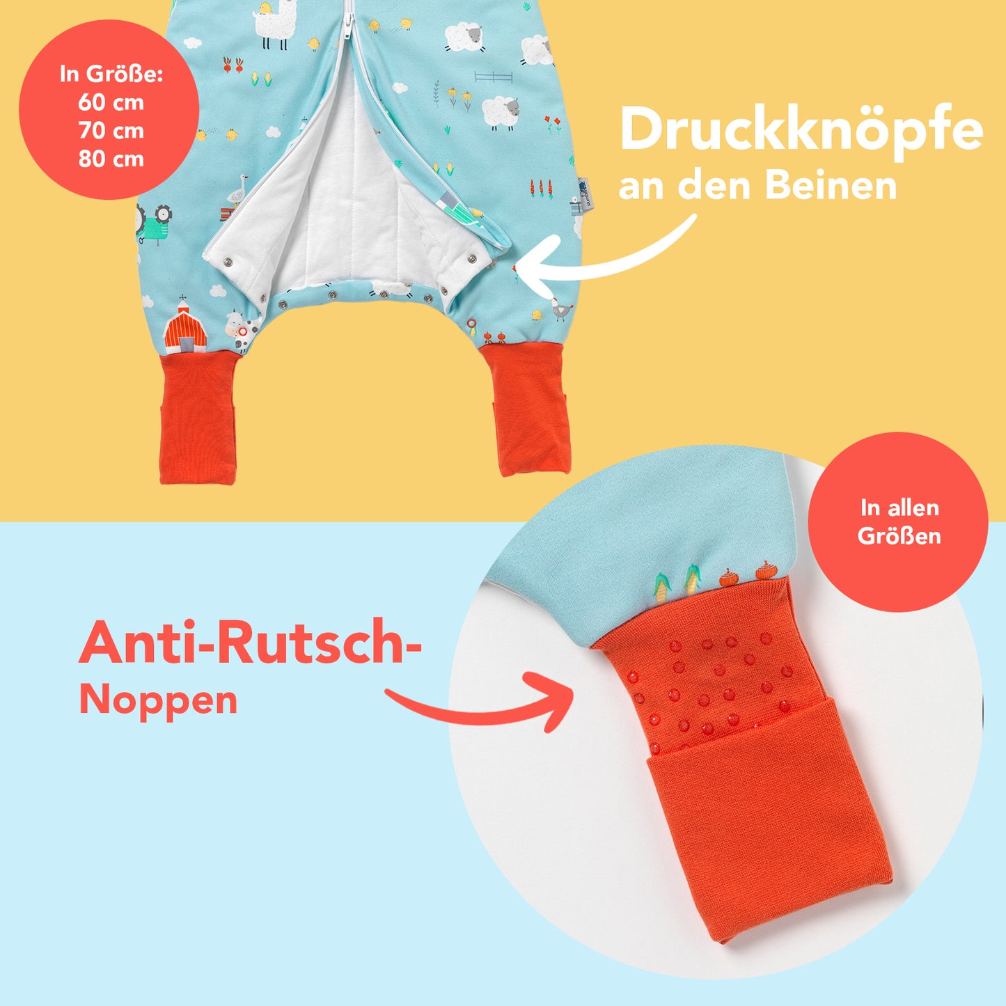 Bio Schlafsack mit Füßen und umklappbaren Bündchen, 1.0 TOG