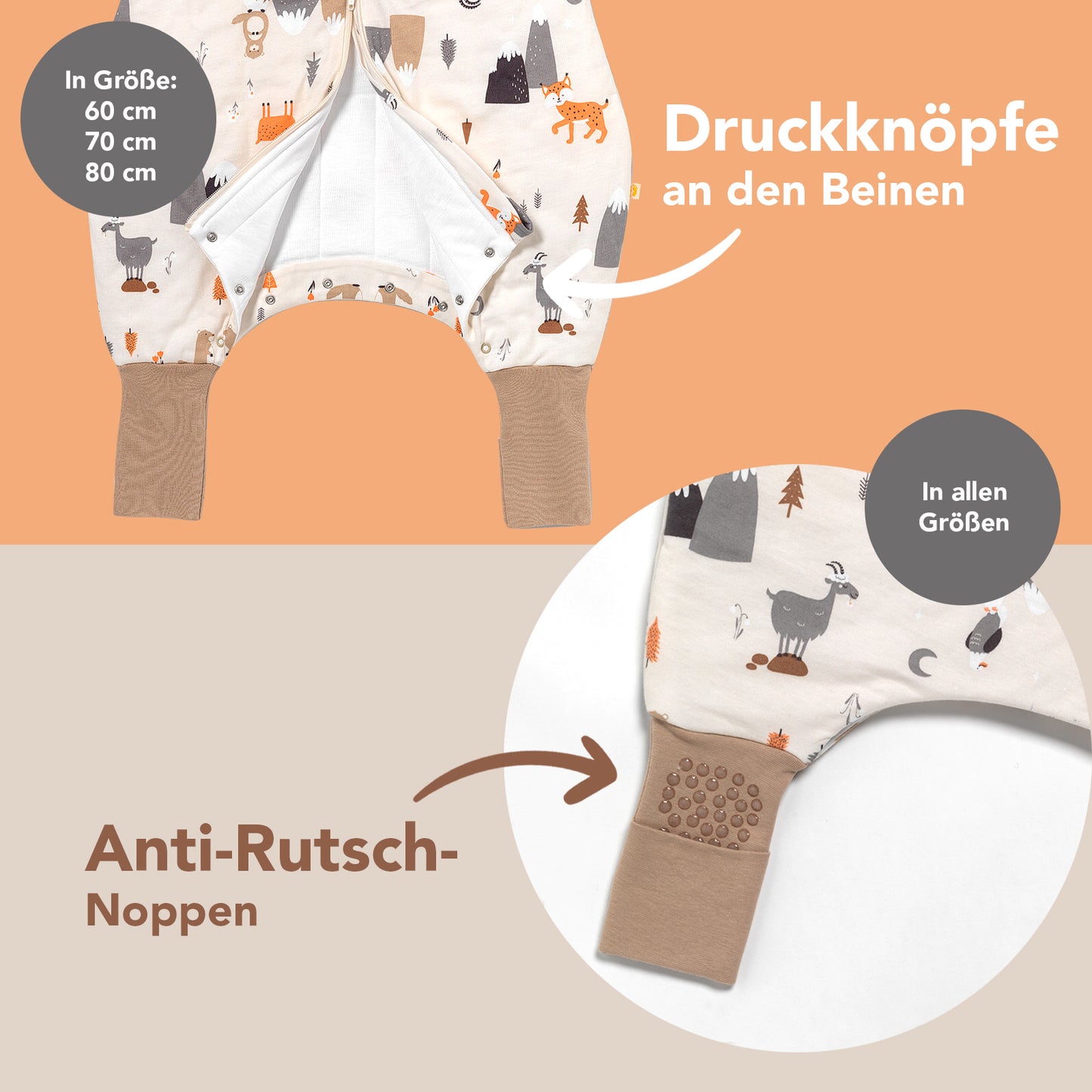 Schlafsack mit Füßen und umklappbaren Bündchen, 1.0 TOG