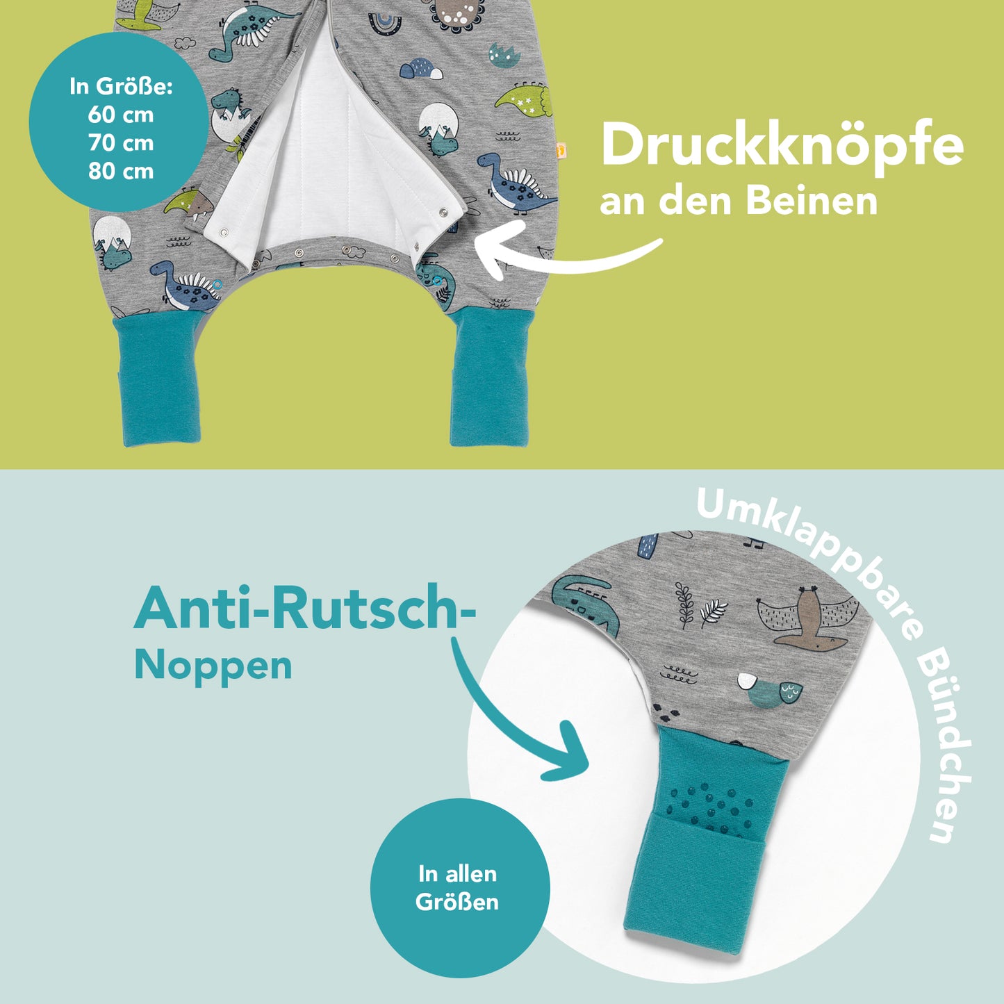 Schlafsack mit Füßen und umklappbaren Bündchen, 1.0 TOG