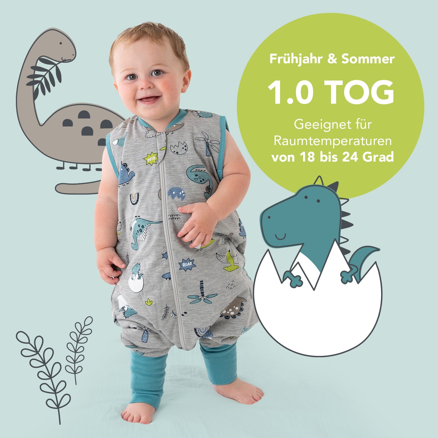 Schlafsack mit Füßen und umklappbaren Bündchen, 1.0 TOG