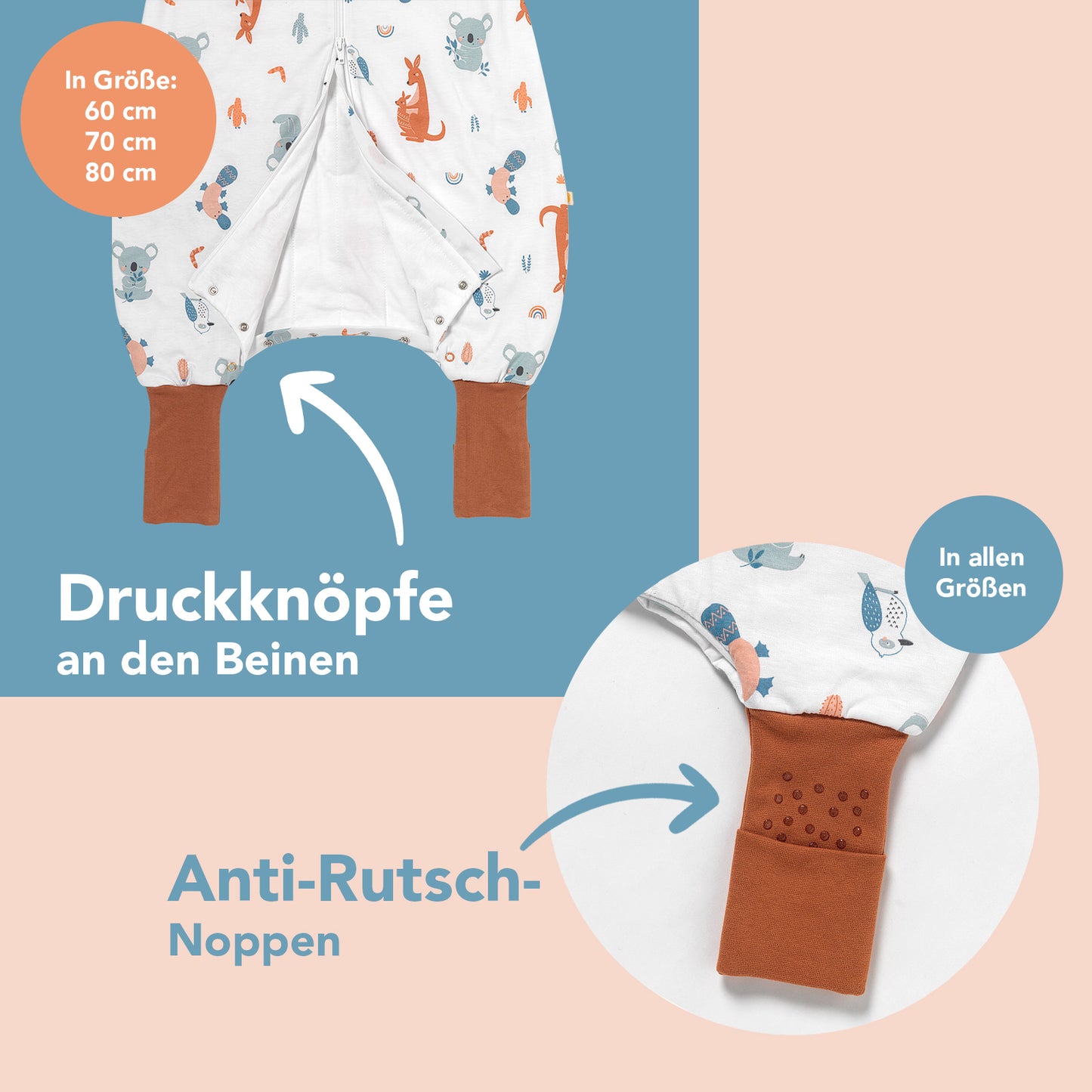 Schlafsack mit Füßen und umklappbaren Bündchen, 1.0 TOG