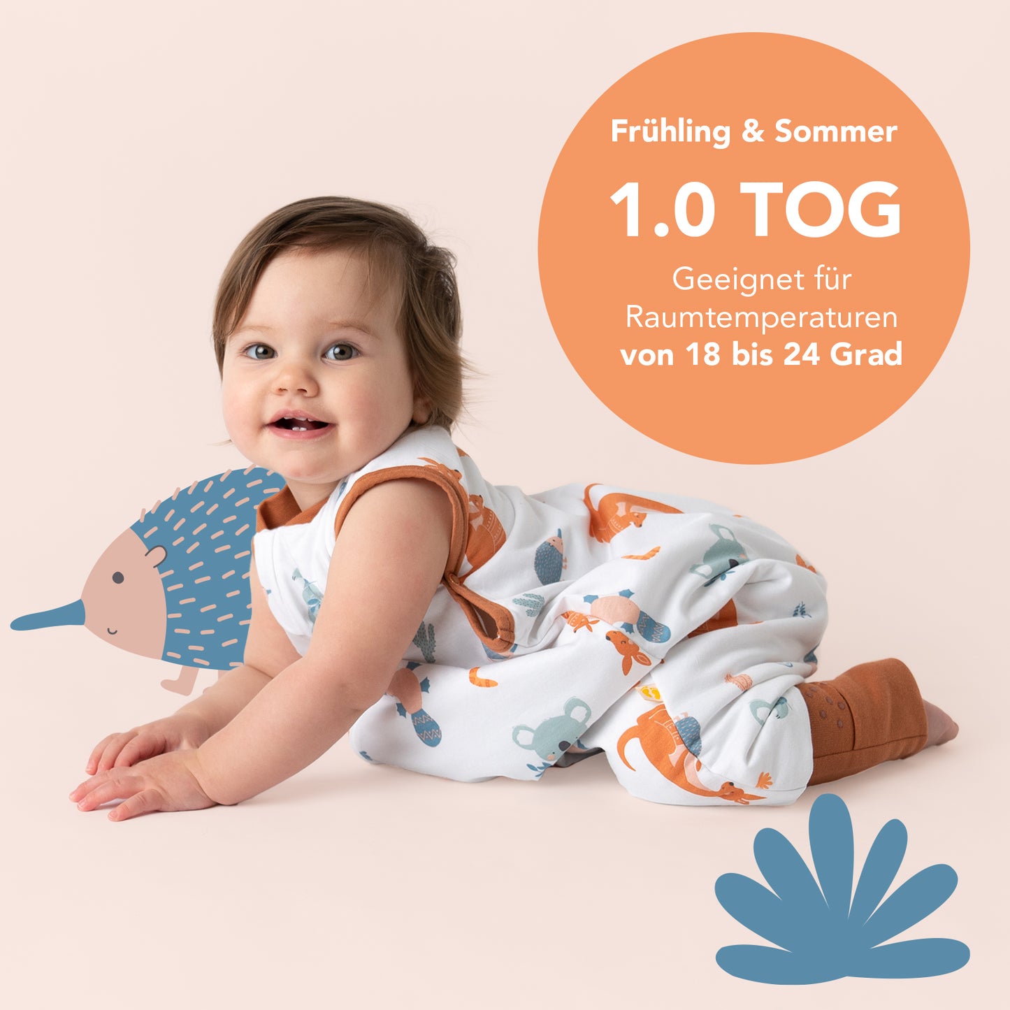 Schlafsack mit Füßen und umklappbaren Bündchen, 1.0 TOG