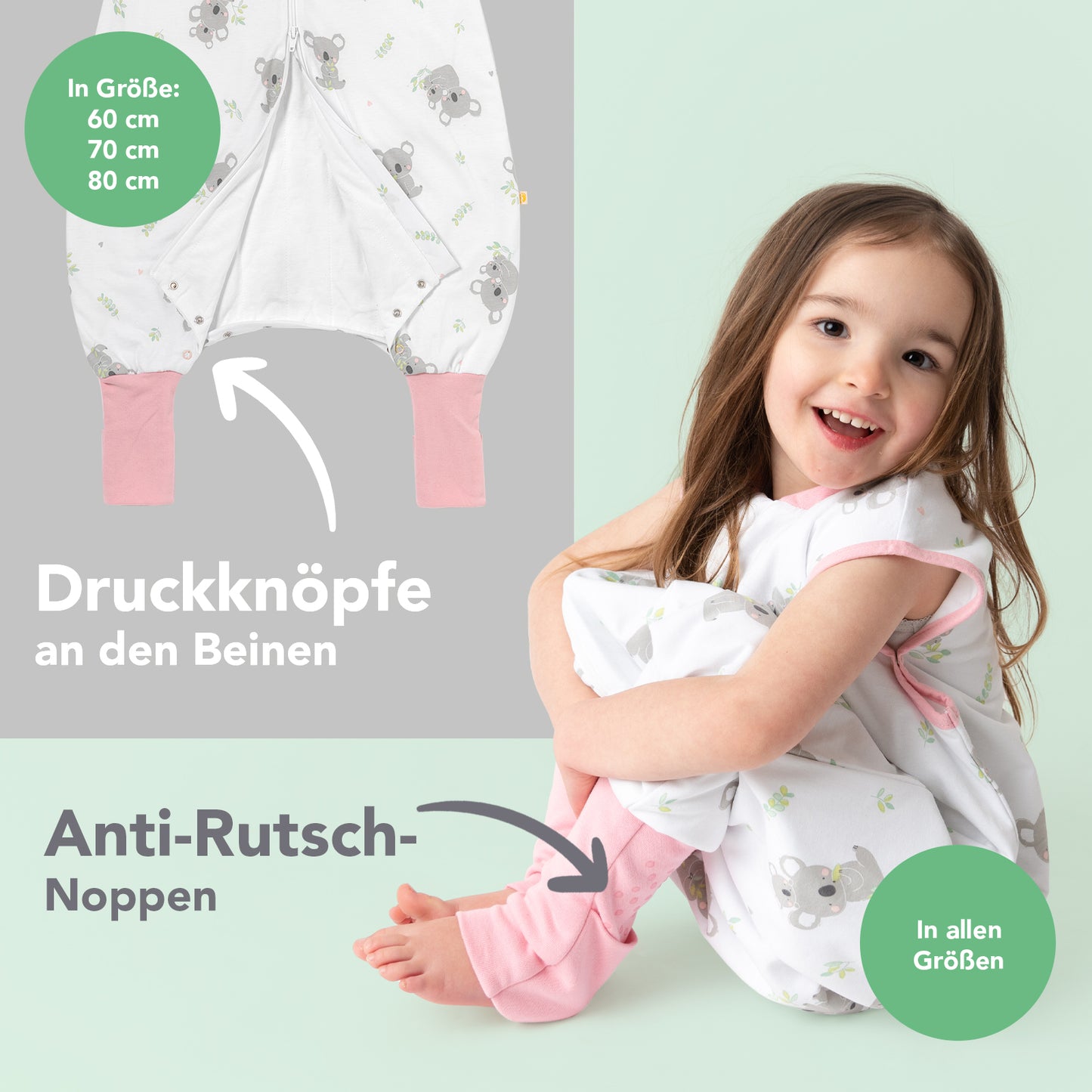 Schlafsack mit Füßen und umklappbaren Bündchen, 1.0 TOG