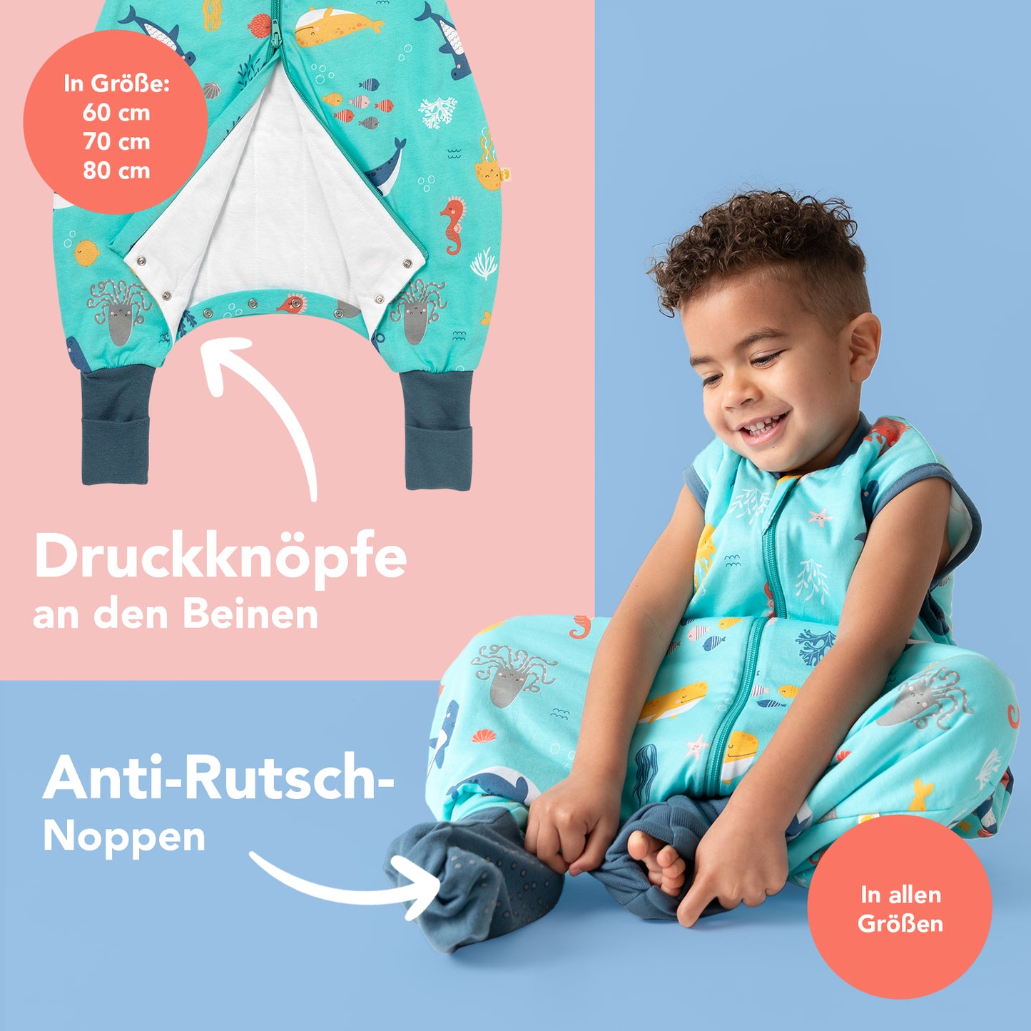 Schlafsack mit Füßen und umklappbaren Bündchen, 1.0 TOG