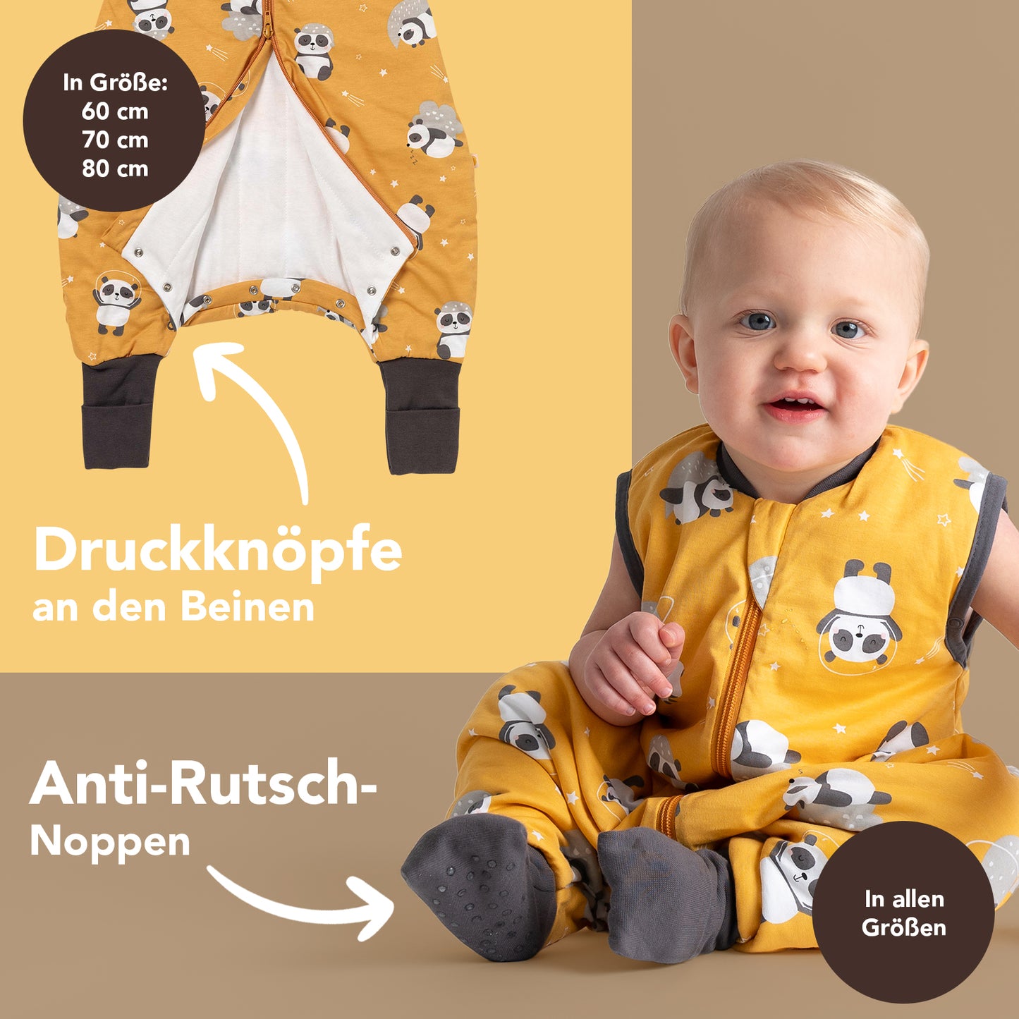 Schlafsack mit Füßen und umklappbaren Bündchen, 1.0 TOG