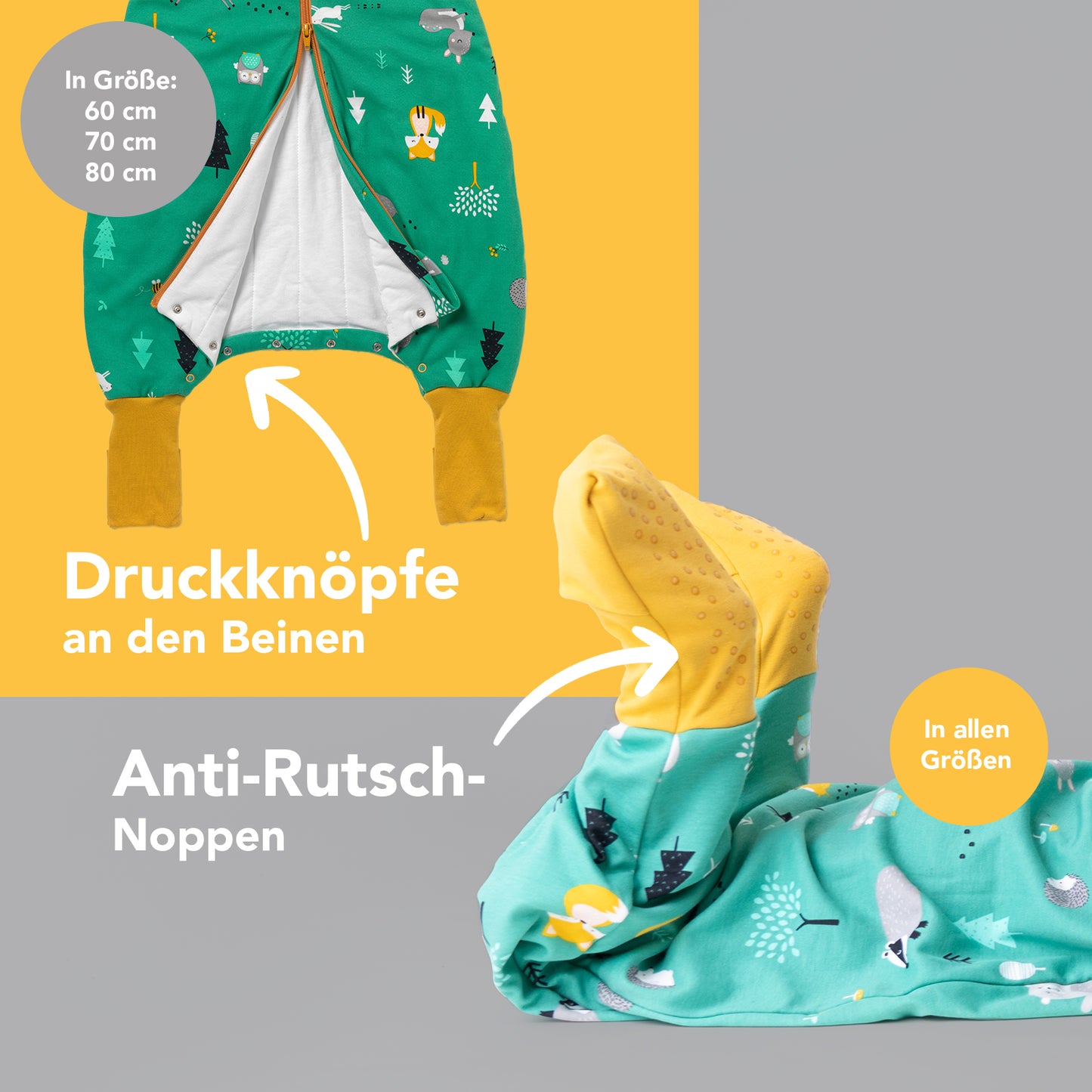 Bio Schlafsack mit Füßen und umklappbaren Bündchen, 1.0 TOG