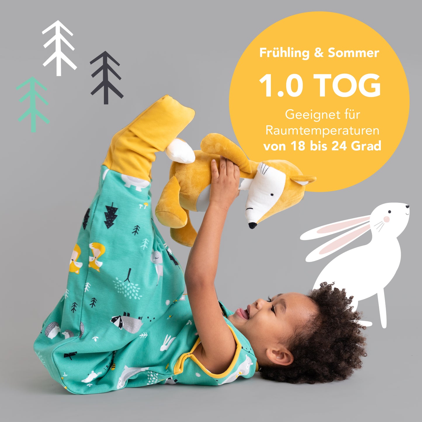 Bio Schlafsack mit Füßen und umklappbaren Bündchen, 1.0 TOG