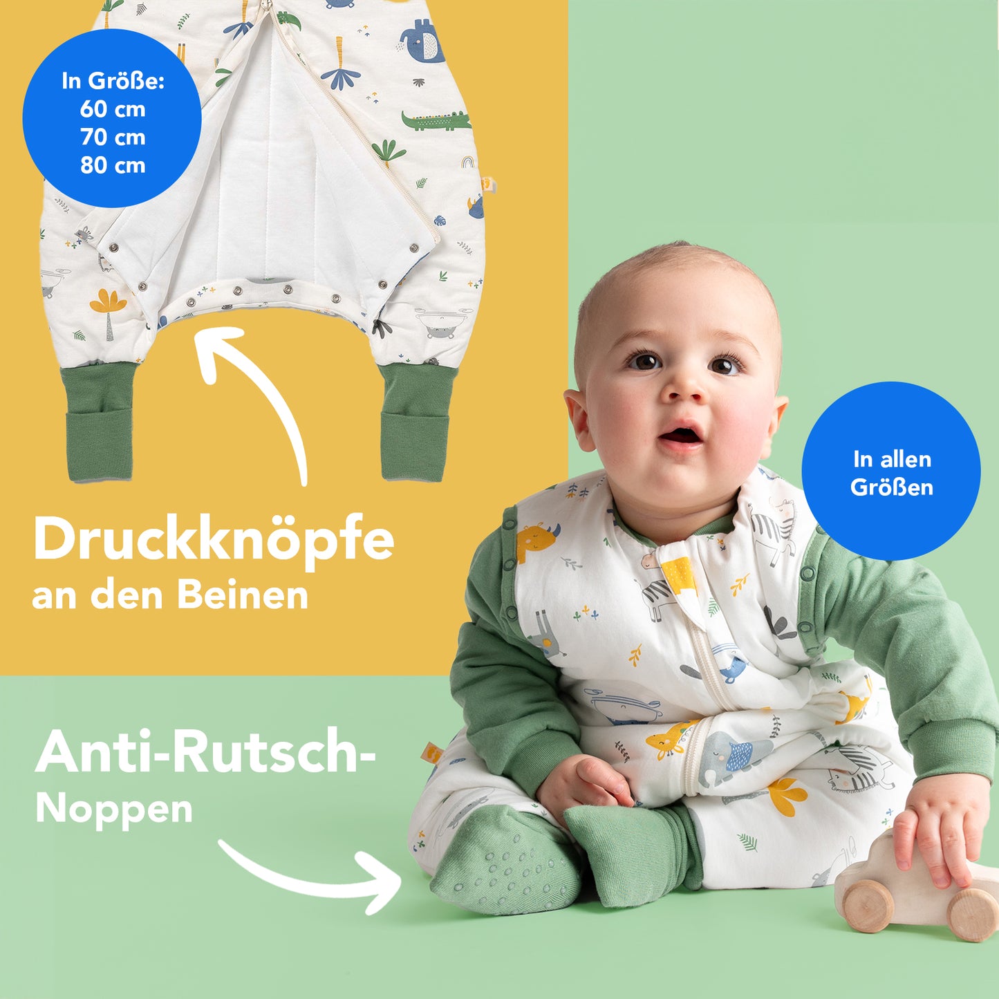 Schlafsack mit Füßen, umklappbaren Bündchen und Ärmeln, 1.0 TOG