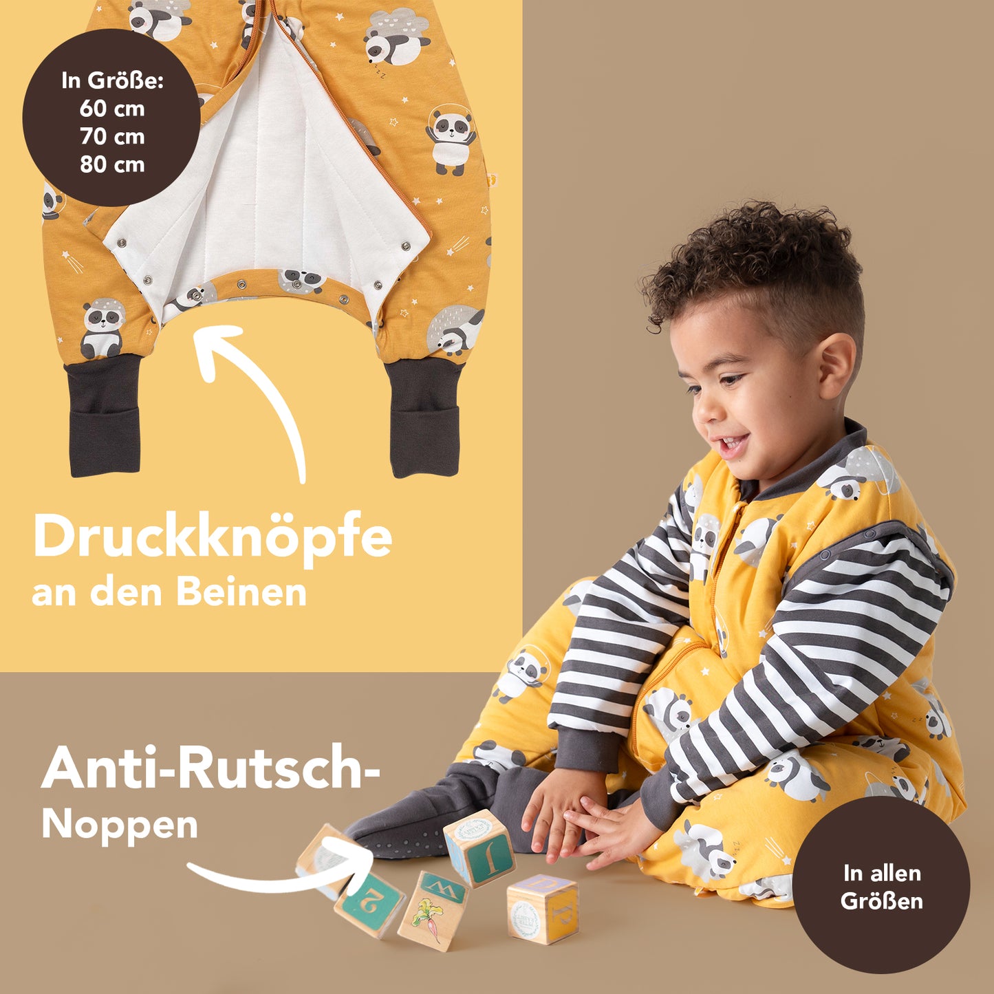 Schlafsack mit Füßen, umklappbaren Bündchen und Ärmeln, 1.0 TOG