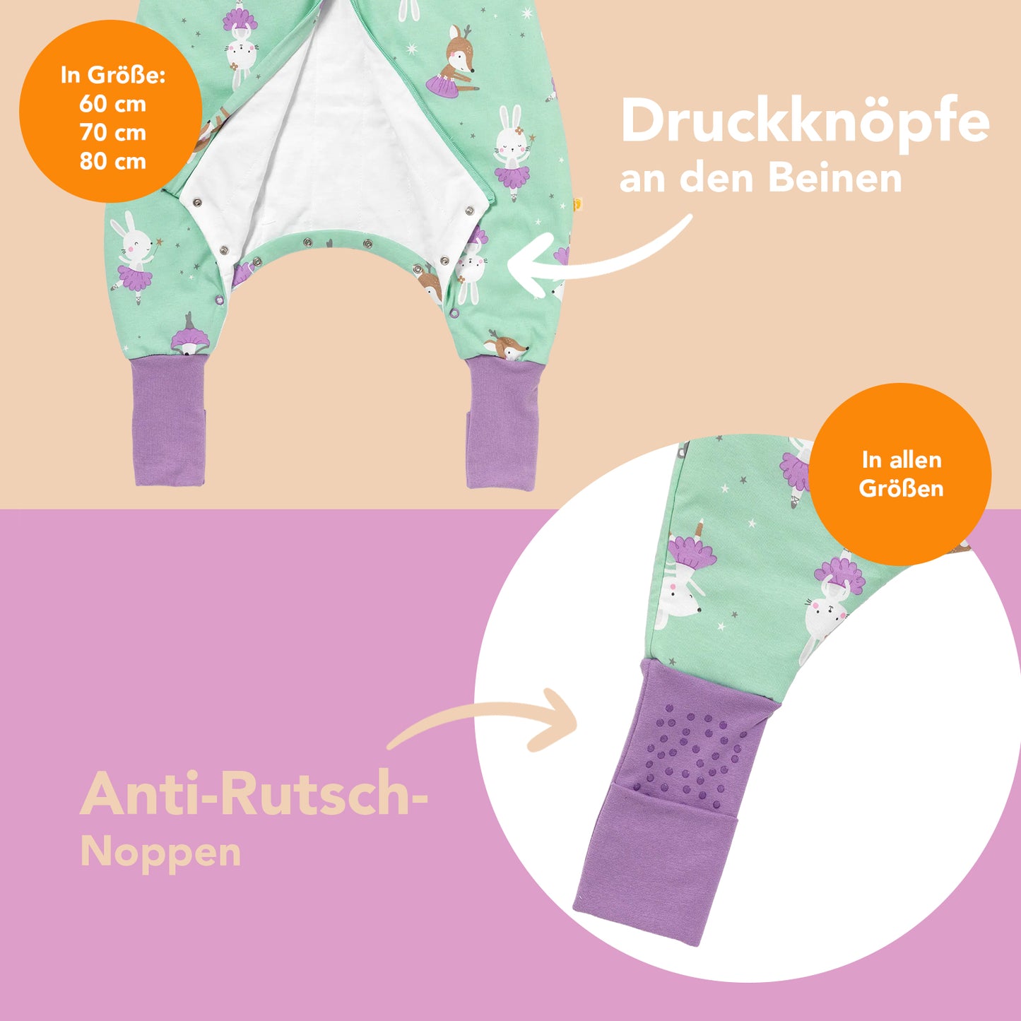 Schlafsack mit Füßen und umklappbaren Bündchen, 1.0 TOG