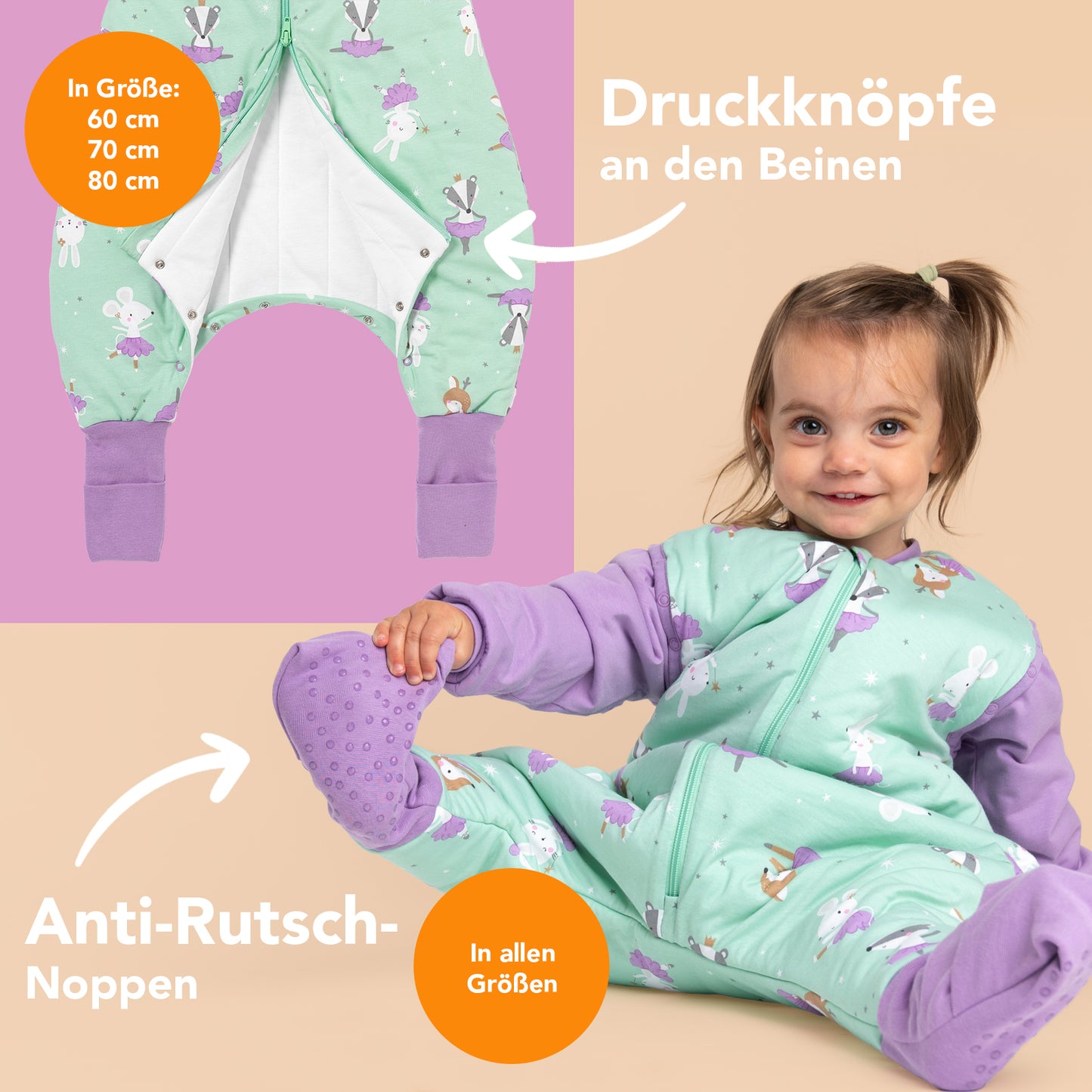 Schlafsack mit Füßen und umklappbaren Bündchen, 3.5 TOG