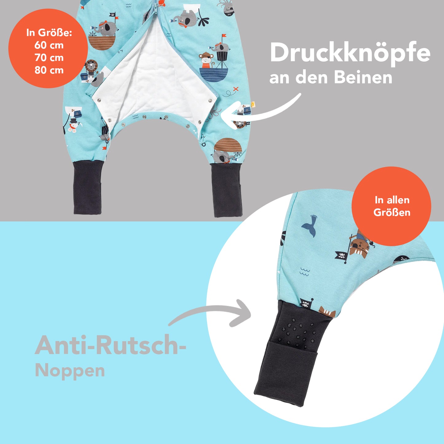 Schlafsack mit Füßen und umklappbaren Bündchen, 1.0 TOG