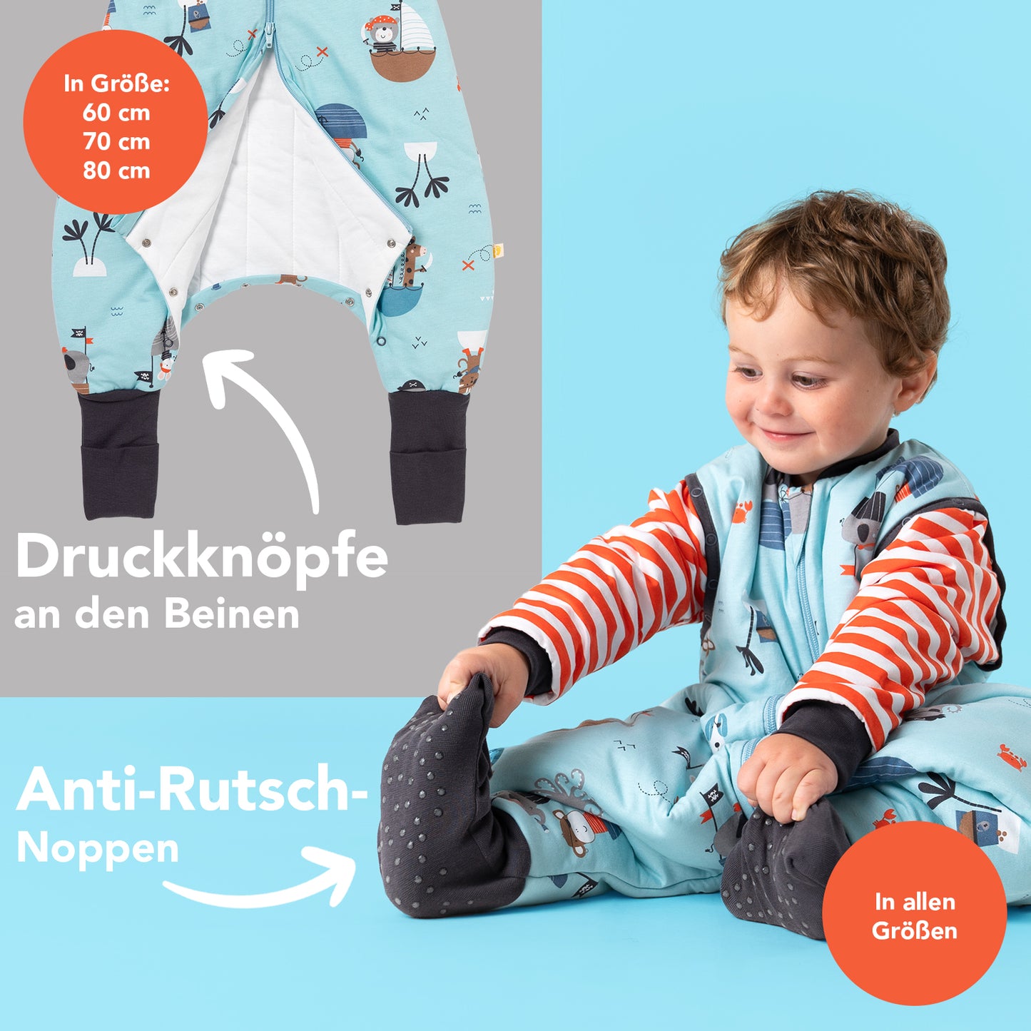 Schlafsack mit Füßen und umklappbaren Bündchen, 3.5 TOG