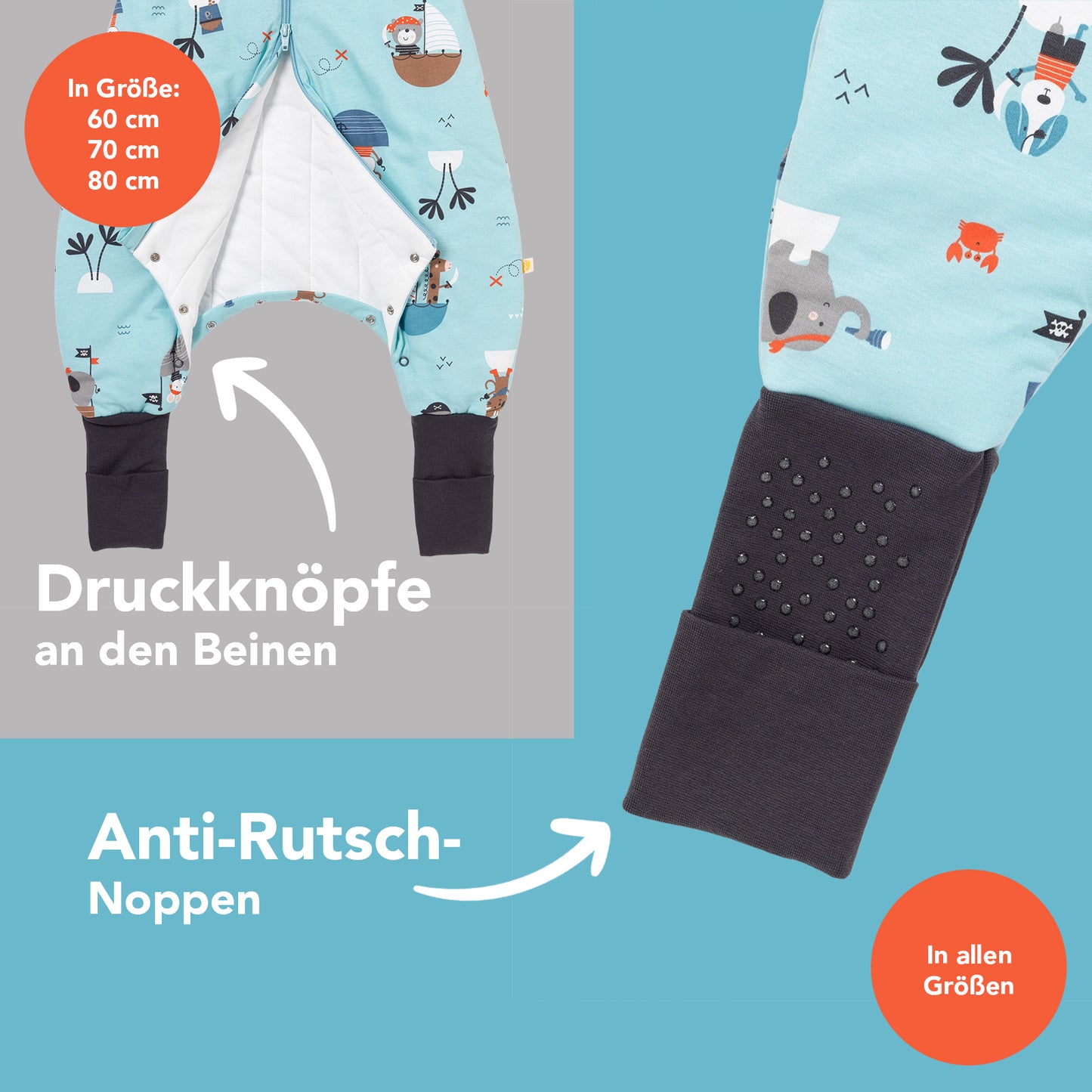 Schlafsack mit Füßen, umklappbaren Bündchen und Ärmeln, 1.0 TOG