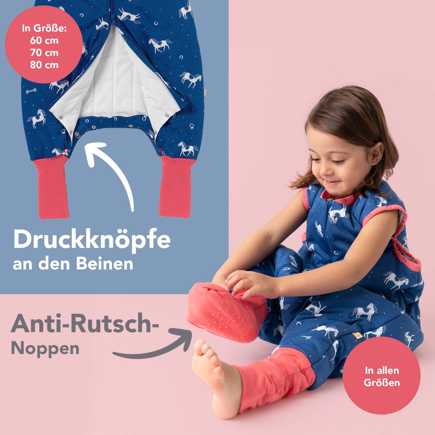 Schlafsack mit Füßen und umklappbaren Bündchen, 3.5 TOG