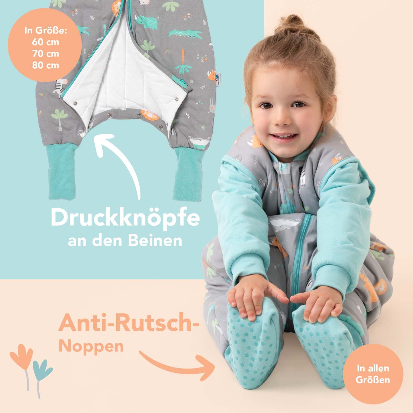 Schlafsack mit Füßen und umklappbaren Bündchen, 3.5 TOG