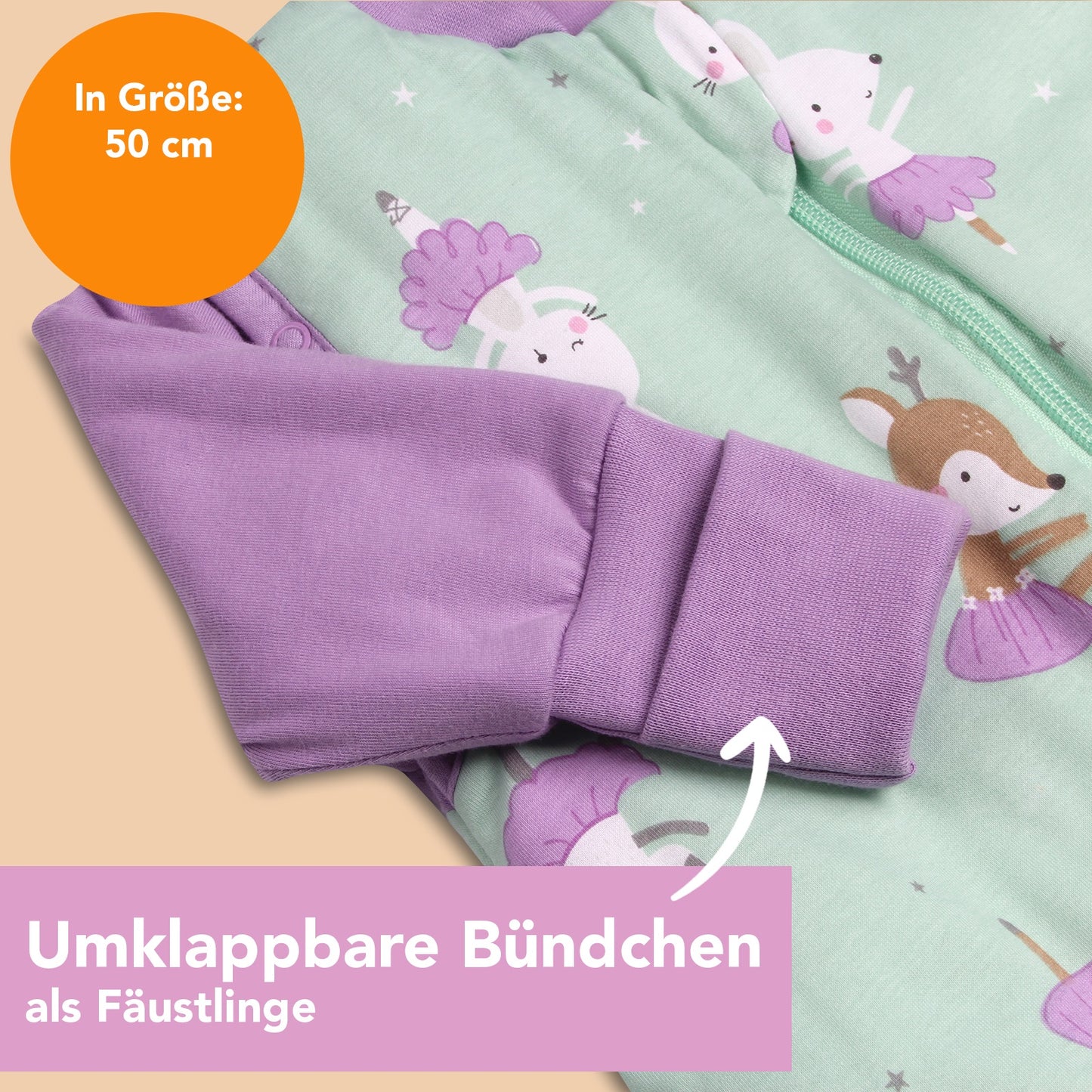 Schlafsack mit Füßen und umklappbaren Bündchen, 2.5 TOG