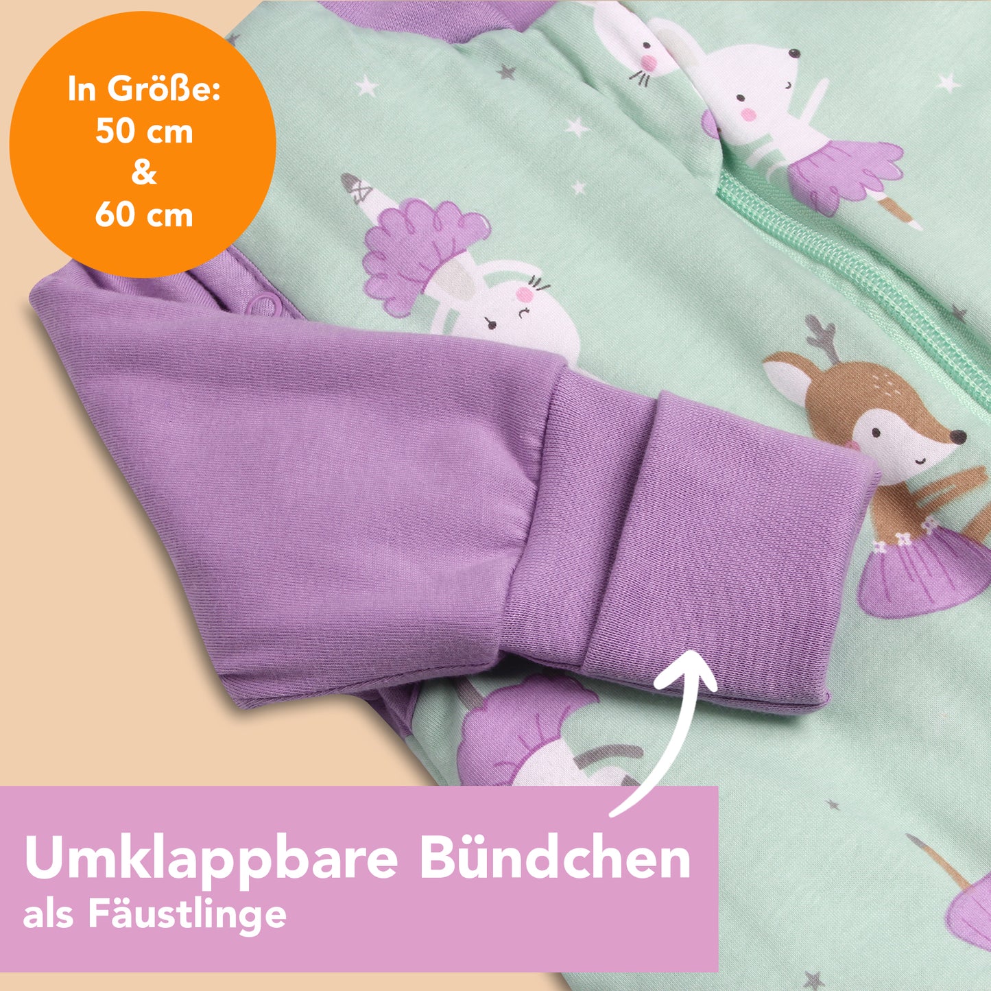 Schlafsack mit Füßen und umklappbaren Bündchen, 2.5 TOG