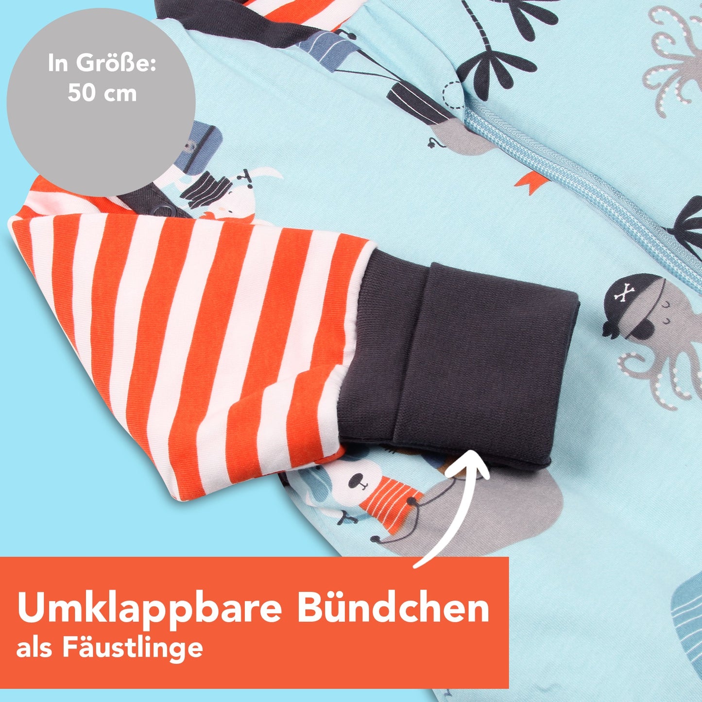 Schlafsack mit Füßen und umklappbaren Bündchen, 2.5 TOG