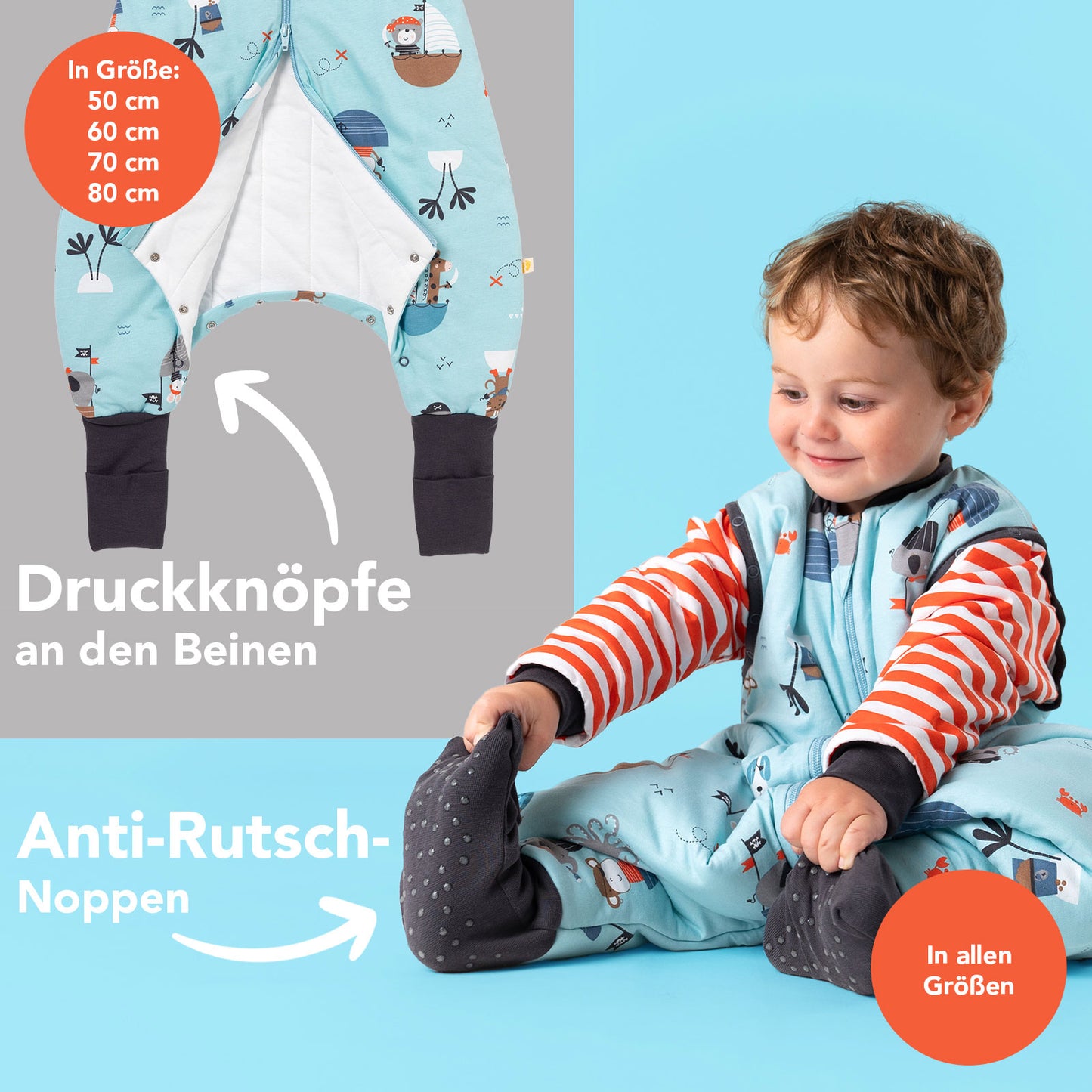 Schlafsack mit Füßen und umklappbaren Bündchen, 2.5 TOG