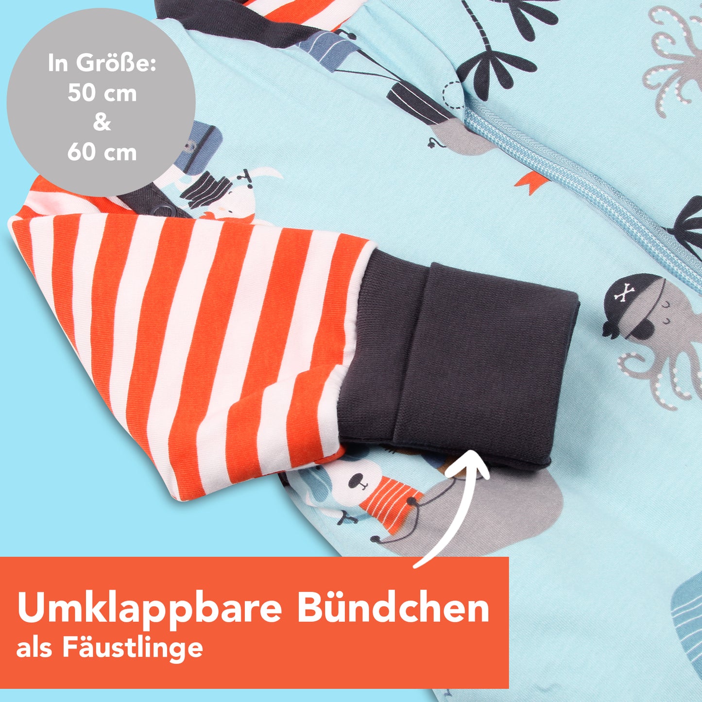 Schlafsack mit Füßen und umklappbaren Bündchen, 2.5 TOG